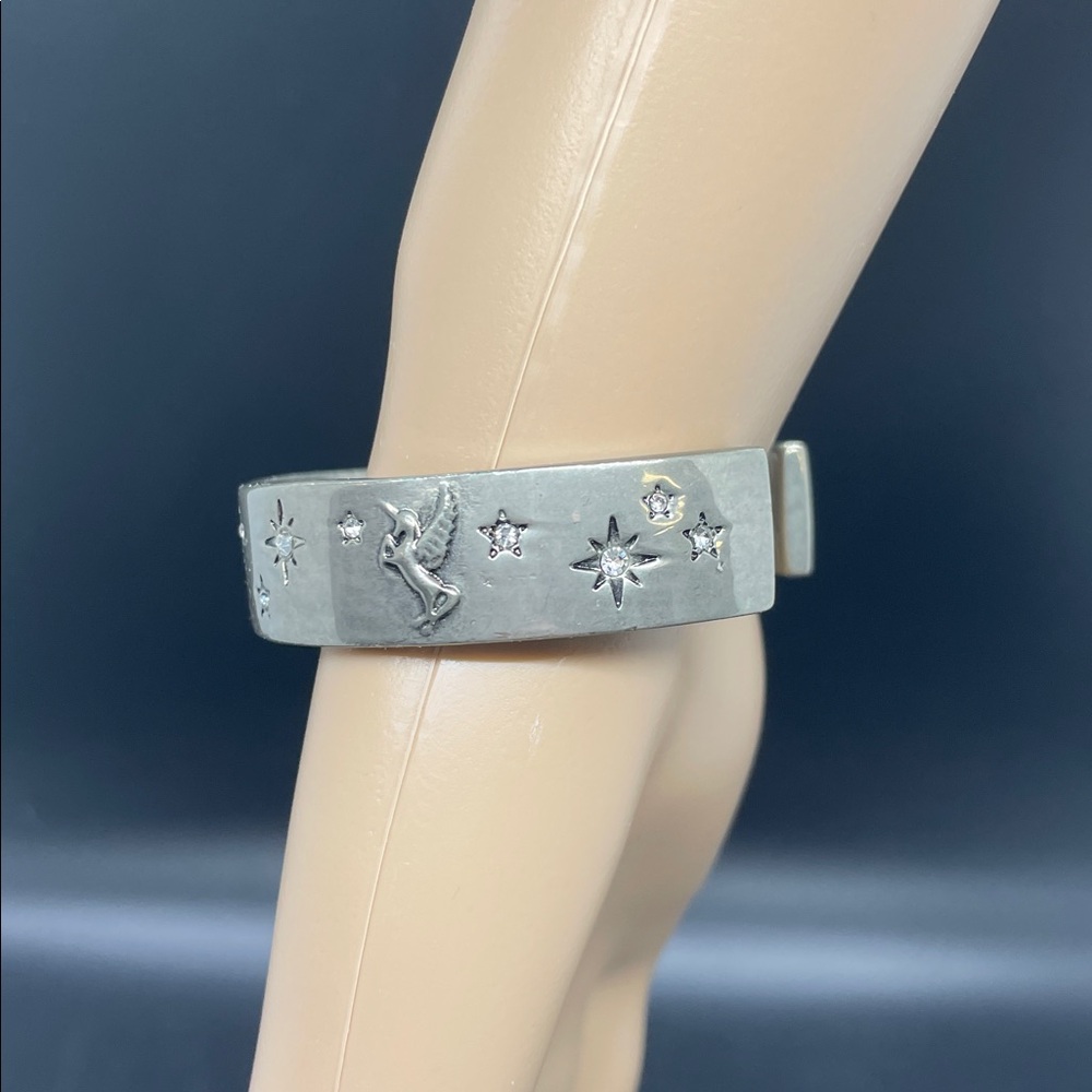 Celestial Stars Moon Pegasus Unicorn Silver Fantasy Bangle Bracelet - Picture 5 of 7